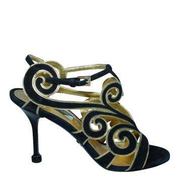 Pre Owned Prada Black Suede Cut Out  Sandals Size 38