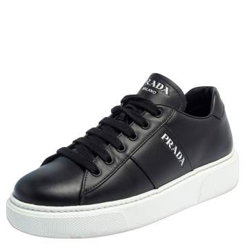 Pre Owned Prada Black Leather Low Top Platform Sneakers Size 38