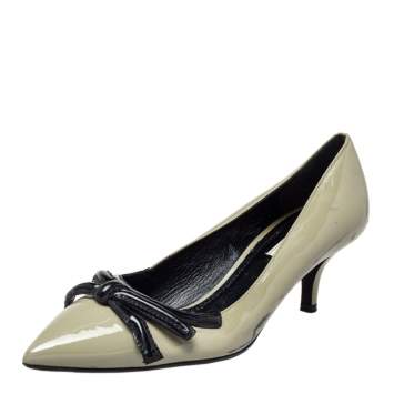 Pre Owned Prada Olive Green Patent Leather Pointed Toe Pumps Size 38