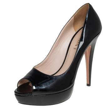 Pre Owned Prada Black Patent Leather Peep Toe Platform Pumps Size 40