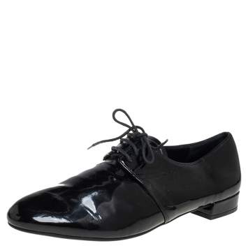 Pre Owned Prada Black Patent Leather Lace Up Oxford Size 38
