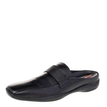 Pre Owned Prada Black Leather Slip on Loafers Size 44.5