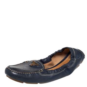 Pre Owned Prada Blue Leather Scrunch Slip On Loafers Size 39.5