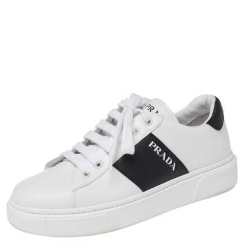Pre Owned Prada White/Black Leather Low Top Sneakers Size 38