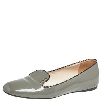 Pre Owned Prada Grey Patent Leather Smoking Slippers Loafers Size 39