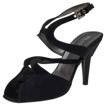 Pre Owned Prada Black Satin Slingback Sandals Size 37.5
