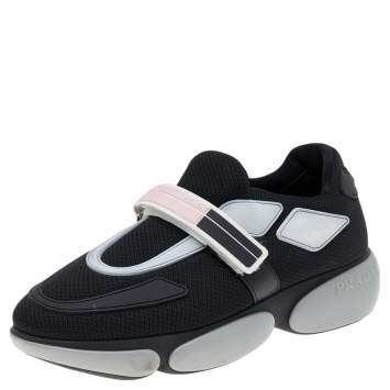 مملوكة مسبقًا Prada Black Mesh And Rubber Cloudbust Velcro Strap Low Top Sneakers Size 36