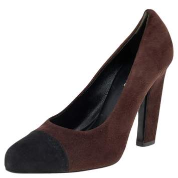 Pre Owned Prada Brown/Black Suede Cap Toe Platform Pumps Size 36.5