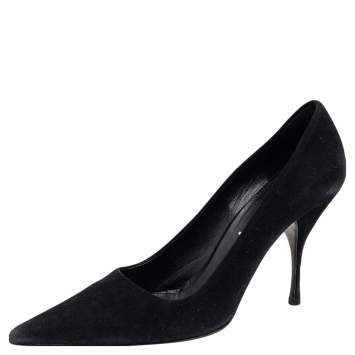 Pre Owned Prada Black Suede Pointed Toe Pumps Size 37.5