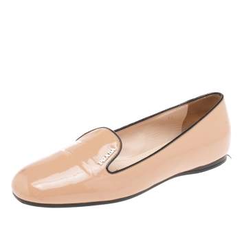 Pre Owned Prada Beige Patent Leather Ballet Flats Size 36