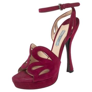 Pre Owned Prada Pink Cutout Suede Ankle Strap Platform Sandals Size 39