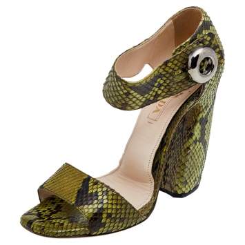 Pre Owned Prada Green Python Leather Ankle Strap Sandals Size 38.5