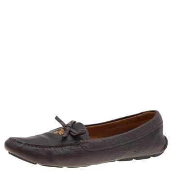 Pre Owned Prada Brown Leather Slip on Loafers Size 39