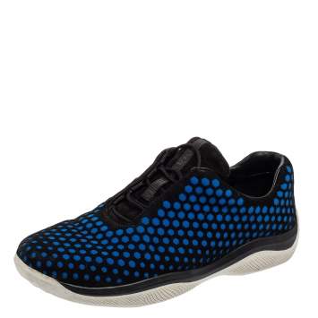 Pre Owned Prada Black/Blue Suede Lace Up Sneakers Size 39.5