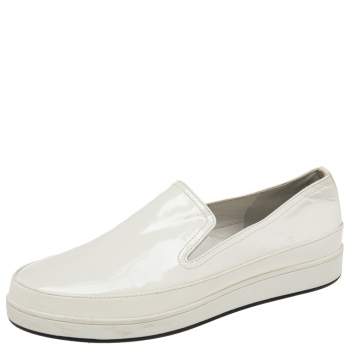 Pre Owned Prada Cream Patent Leather Slip on Sneakers Size 38