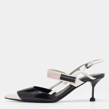 Pre Owned Prada Multicolor Leather Slingback 65 Kitten Heel Sandals Size 37