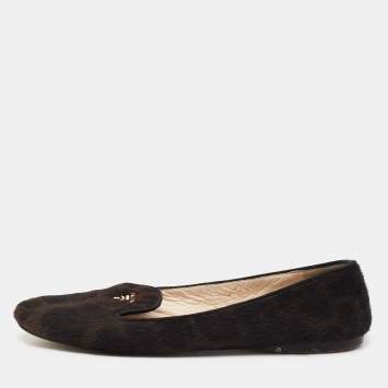 Pre Owned Prada Dark Brown/Black Calf Hair Smoking Slippers Size 40