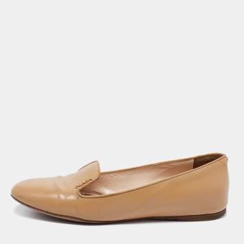 Prada Beige Patent Leather Smoking Flats Size 37.5 