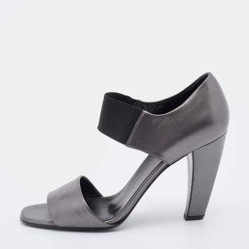 Pre Owned Prada Grey Leather Ankle Strap Sandals Size 39