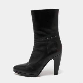 مملوكة مسبقًا Prada Black Leather Platform Ankle Boots Size 35.5