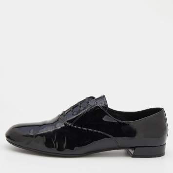 Pre Owned Prada Black Patent Leather Lace Up Oxfords Size 39.5
