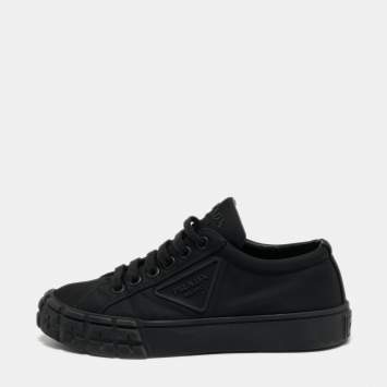 Pre Owned Prada Black Nylon Lug Sole Platform Low Top Sneakers Size 38