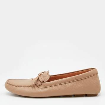 Pre Owned Prada Beige Leather Bow Slip on Loafers Size 39