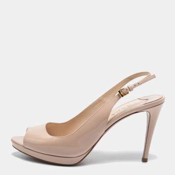 Pre Owned Prada Beige Patent Leather Slingback Platform Pumps Size 40.5