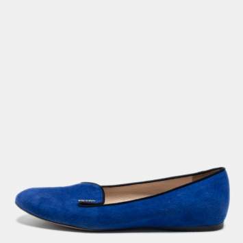 Pre Owned Prada Blue Suede Smoking Slippers Size 38.5