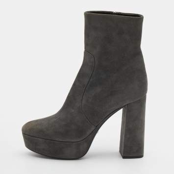 Pre Owned Prada Grey Suede Platform Ankle Boots Size 38