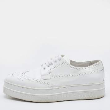 Pre Owned Prada White Brogue Leather Lace Up Derby Size 39