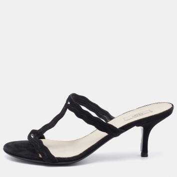 Pre Owned Prada Black Suede Slide Sandals Size 37