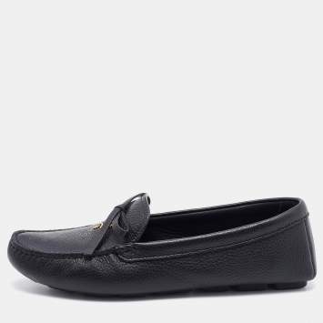 Pre Owned Prada Black Leather Bow Slip On Loafers Size 38.5
