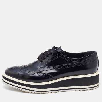 Pre Owned Prada Black Brogue Leather Platform Derby Sneakers Size 40
