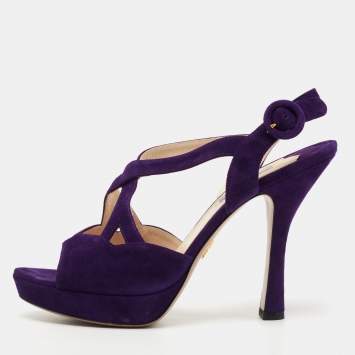 Pre Owned Prada Purple Suede Ankle Strap Sandals Size 41