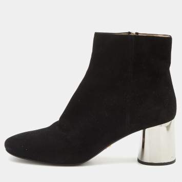Pre Owned Prada Black Suede Block Heel Ankle Length Boots Size 39.5