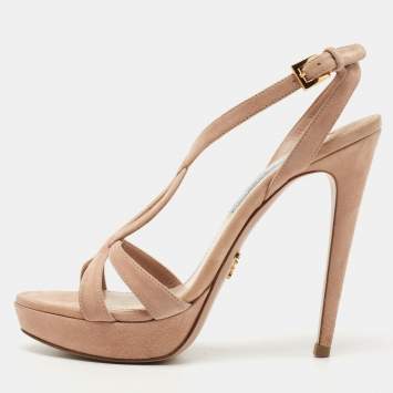 Pre Owned Prada Beige Suede Platform Ankle Strap Sandals Size 35.5