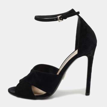 Pre Owned Prada Black Suede  Crisscross Ankle Strap Sandals Size 37.5
