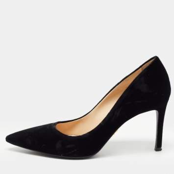 Pre Owned Prada Black Velvet Pointed Toe Pumps Size 38.5