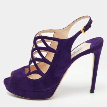 Pre Owned Prada Purple Suede Peep Toe Strappy Slingback Sandals Size 38