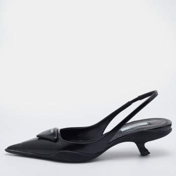 Pre Owned Prada Black Leather Slingback Pumps Size 37