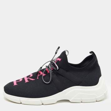 Pre Owned Prada Black Fabric Logo Low Top Sneakers Size 38.5