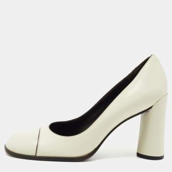 Pre Owned Prada Cream Leather Round Toe Pumps Size 36.5