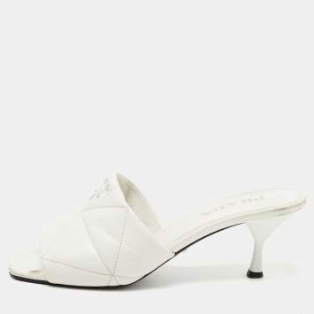 Pre Owned Prada White Quilted Leather Slide Sandals Size 38.5