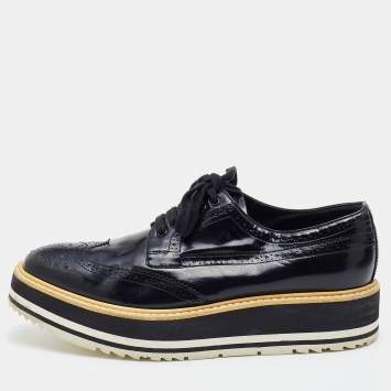 Pre Owned Prada Black Patent Leather Brogues Platform Derby Size 37