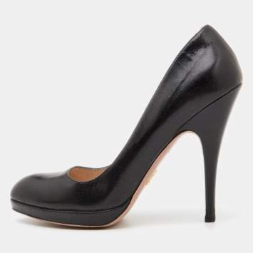 Pre Owned Prada Black Leather Platform Pumps Size 39.5