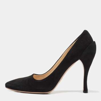Pre Owned Prada Black Suede Pointed Toe Pumps Size 38.5