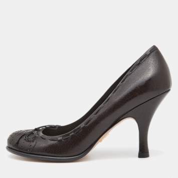Pre Owned Prada Brown Leather Bow Pumps Size 37