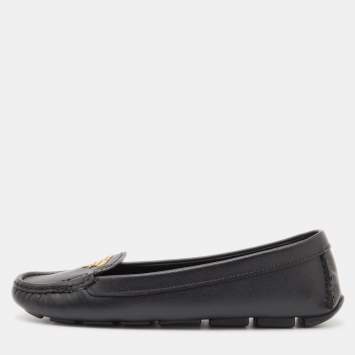 Pre Owned Prada Black Leather Slip On Loafers Size 38