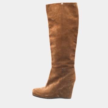 مملوكة مسبقًا Prada Brown Suede  Knee Length Boots Size 39.5